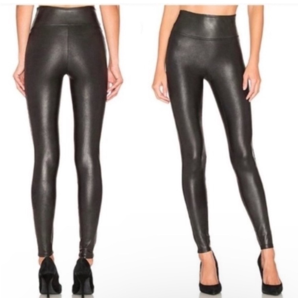 Spanx Black Faux Leather Leggings Size Small Petite